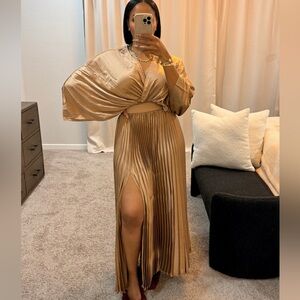 AKIRA Gold Pleated Maxi Skirt